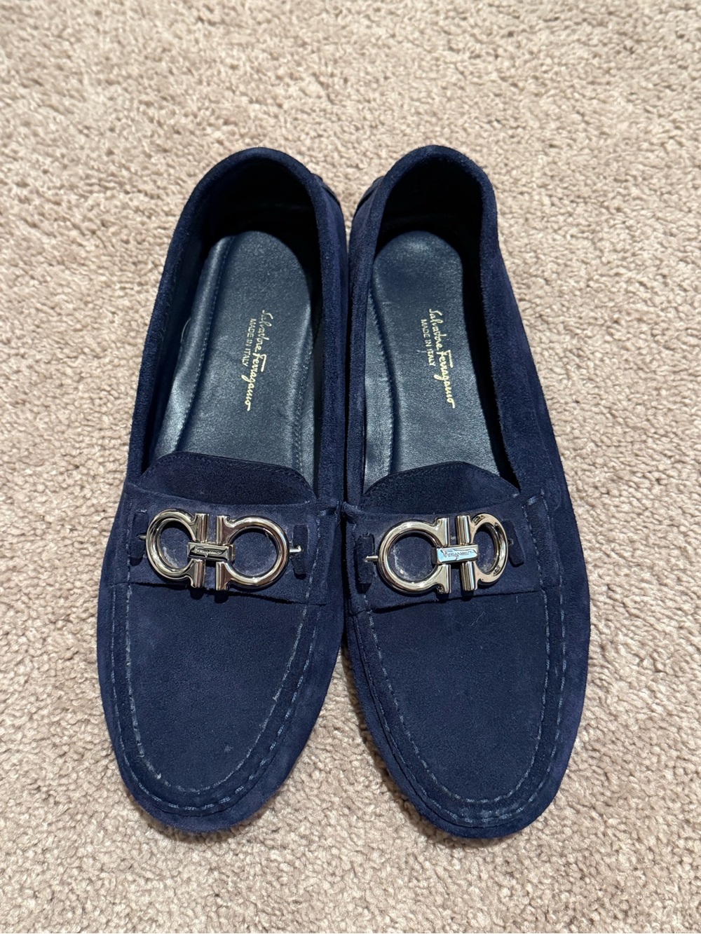 Salvatore Ferragamo Navy Suede Driving Shoes